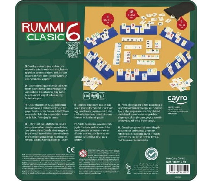 Настольная игра Румми Классик на 6 игроков в металлической коробке. Cayro (759)