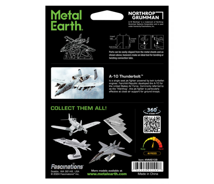 Металлическая сборная 3D модель "Американский штурмовик A-10 Warthog". Metal Earth (MMS109)