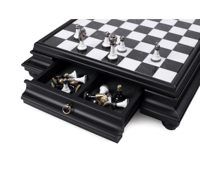 Элитный шахматный набор "Staunton" 47 x 47 см черно-белая доска с деревом и мрамором с ящиком. Italfama (141BN+419N)