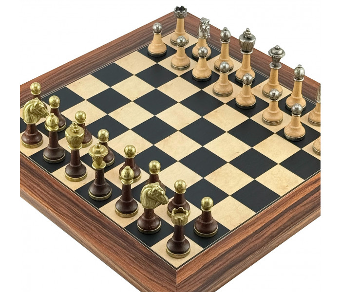 Элитный шахматный набор "Staunton" 40 x 40 см фигуры из дерева и металла и доска ручной работы Ferrer из палисандра. Italfama (141MW+1104)