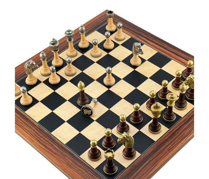Элитный шахматный набор "Staunton" 40 x 40 см фигуры из дерева и металла и доска ручной работы Ferrer из палисандра. Italfama (141MW+1104)