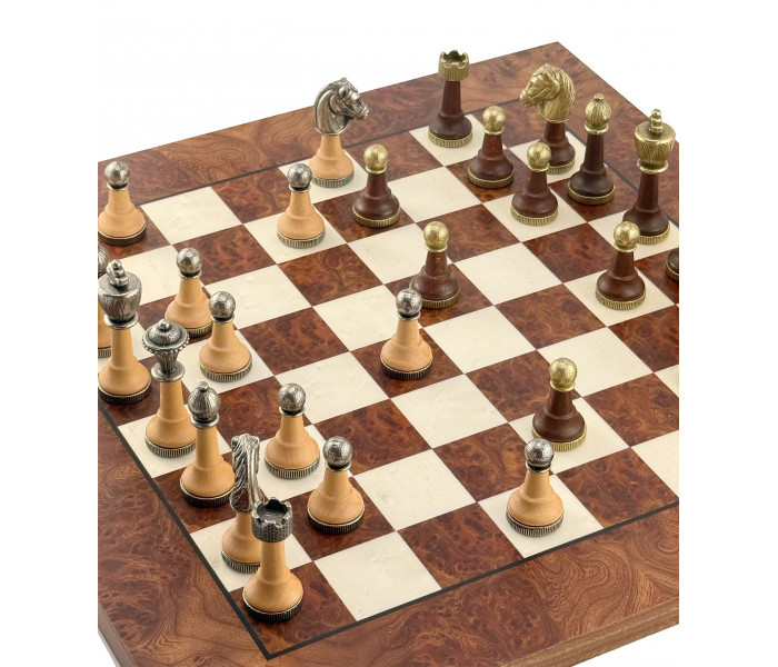 Элитный шахматный набор "Staunton" 42 x 42 см фигуры из дерева и металла и коричнево-бежевая деревянная доска. Italfama (141MW+721R)