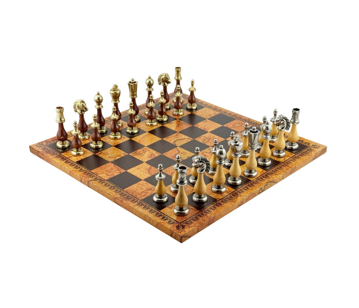 Элитный шахматный набор Staunton 45 x 45 см фигуры из дерева и металла и кожаная доска «Античная карта». Italfama (142MW+203MAP)