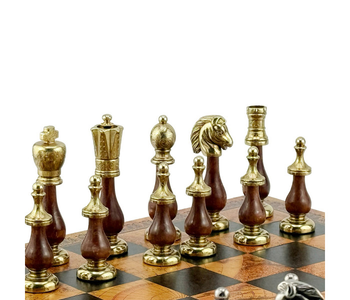 Элитный шахматный набор Staunton 45 x 45 см фигуры из дерева и металла и кожаная доска «Античная карта». Italfama (142MW+203MAP)