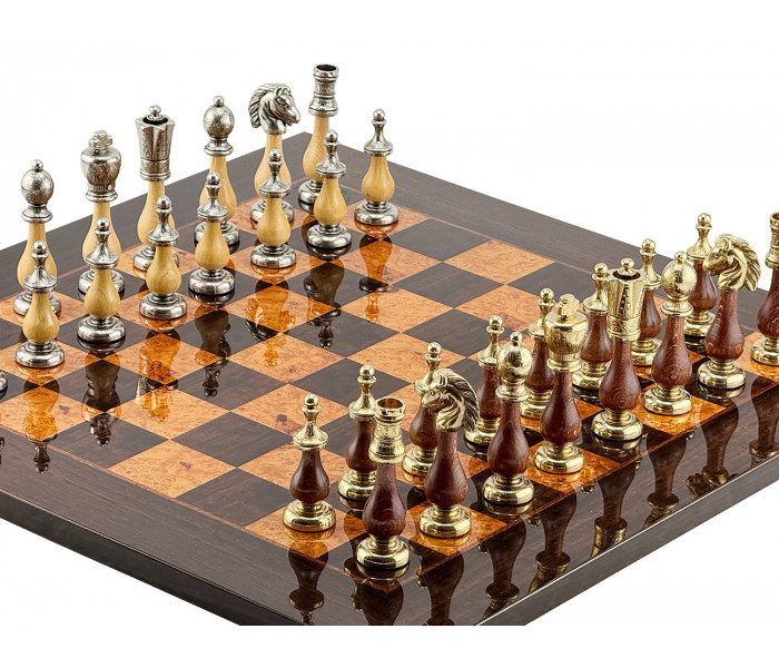 Элитный шахматный набор "Staunton" 51 x 51 см фигуры из дерева и металла и деревянной доски. Italfama (142MW+544R)