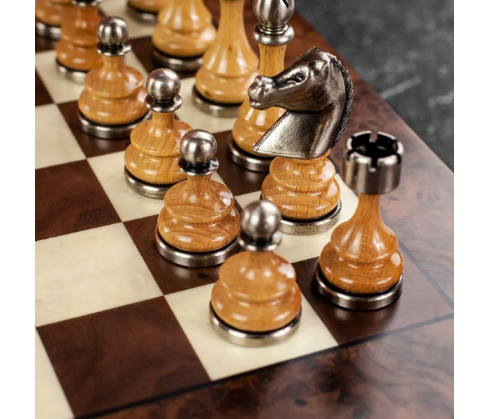 Элитный шахматный набор "Staunton" 40 x 40 см фигуры из дерева и латуни и глянцевая деревянная доска. Italfama (152BW+334W)