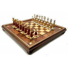 Элитный шахматный набор Orientale Grande 47,5 x 47,5 см фигуры с розовой позолотой 24К и серебром 925 пробы и деревянная доска-кейс. Italfama (154GS+431RS)