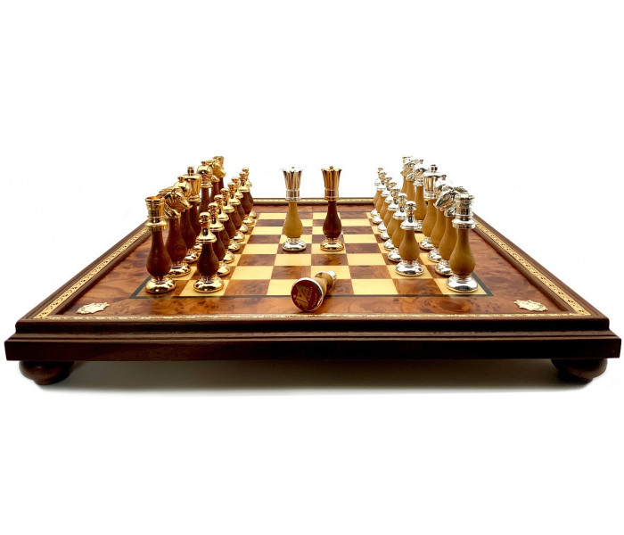Элитный шахматный набор Orientale Grande 47,5 x 47,5 см фигуры с розовой позолотой 24К и серебром 925 пробы и деревянная доска-кейс. Italfama (154GS+431RS)