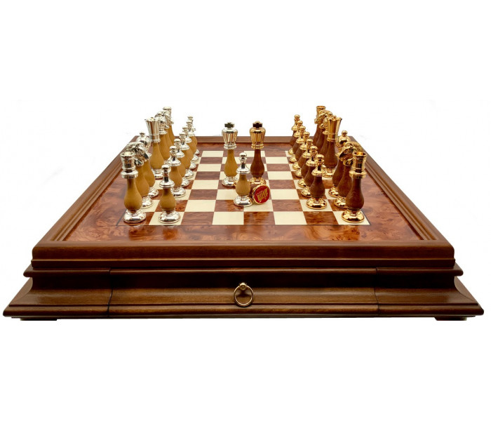 Элитный шахматный набор "Orientale Grande" 53 x 53 см фигуры с розовой позолотой 24К и серебром 925 пробы и деревянной доской. Italfama (154GS+434R)