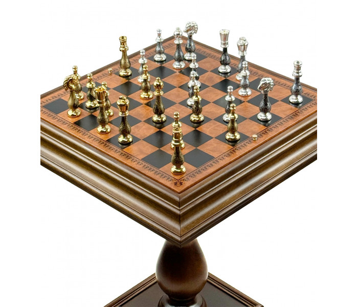 Элитный шахматный стол-ломберный "Orientale Grande" 55 x 55 см с ювелирными фигурами (золото 24K/серебро 925) и деревянными шашками. Italfama (154GSF+TAV217+312)