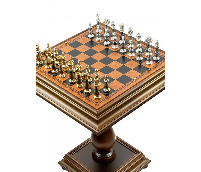 Элитный шахматный стол-ломберный "Orientale Grande" 55 x 55 см с ювелирными фигурами (золото 24K/серебро 925) и деревянными шашками. Italfama (154GSF+TAV217+312)