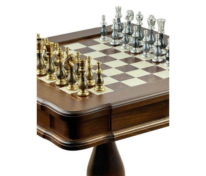 Элитный шахматный стол-ломберный "Orientale Grande" 58 x 58 см с ювелирными фигурами (золото 24K/серебро 925), шашками и нардами. Italfama (154GSF+TAV86BG)