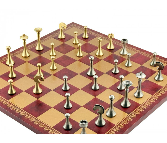 Премиальный шахматный набор "Classic" 45 x 45 см металлических фигур и золотисто-бордовая кожаная доска. Italfama (15B+203GR)