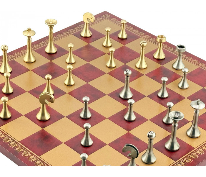 Премиальный шахматный набор "Classic" 45 x 45 см металлических фигур и золотисто-бордовая кожаная доска. Italfama (15B+203GR)