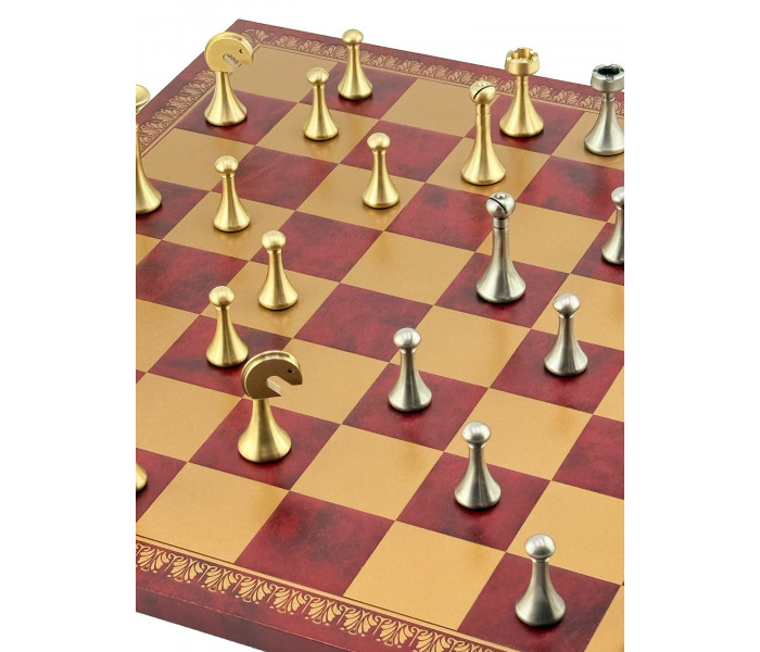 Премиальный шахматный набор "Classic" 45 x 45 см металлических фигур и золотисто-бордовая кожаная доска. Italfama (15B+203GR)