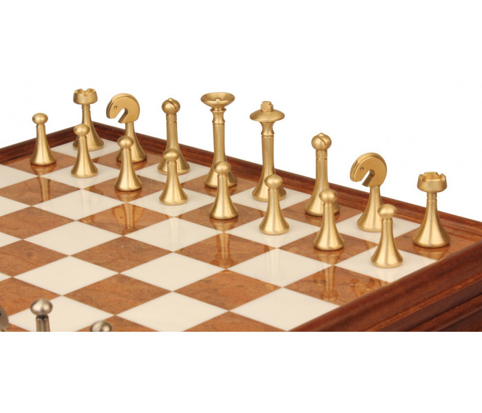 Элитный шахматный набор "Classic" 47 x 47 см металлических фигур и мраморно-деревянная доска-столик. Italfama (15B+419AW)