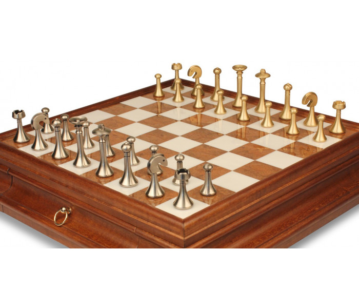 Элитный шахматный набор "Classic" 47 x 47 см металлических фигур и мраморно-деревянная доска-столик. Italfama (15B+419AW)