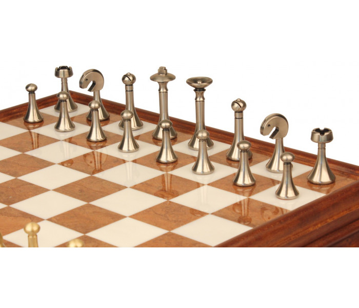 Элитный шахматный набор "Classic" 47 x 47 см металлических фигур и мраморно-деревянная доска-столик. Italfama (15B+419AW)