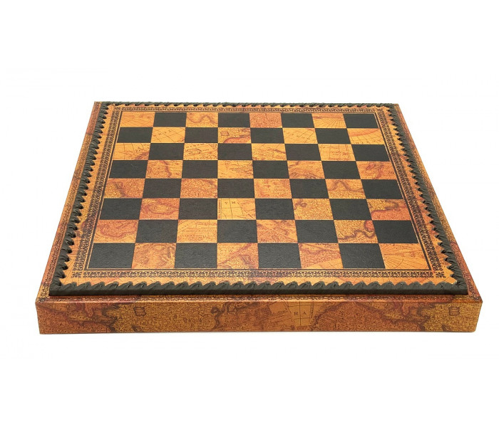 литный игровой набор 3-в-1 "Camelot Medio" 48 x 48 см тематические металлические фигуры, коричнево-черная кожаная доска, шашки и нарды. Italfama (19-50+222MAP)