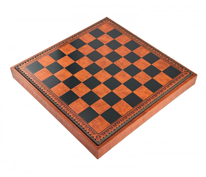 Элитный игровой набор 3-в-1 "Camelot Piccolo" 48 x 48 см тематические металлические фигуры, коричнево-черная кожаная доска, шашки и нарды. Italfama (19-51+212L)