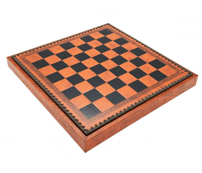 Елітний гральний набір 3-в-1 "Egyptian Medium Set" 48 x 48 см тематичні металеві фігури, коричнево-чорна шкіряна дошка, шашки та нарди. Italfama (19-54+212L)