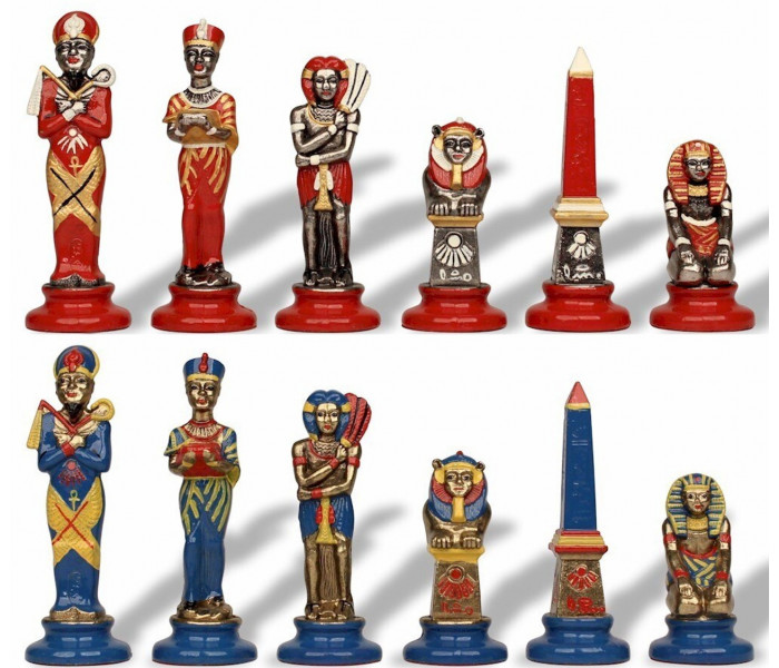 Елітний гральний набір 3-в-1 "Egyptian Medium Set" 48 x 48 см тематичні металеві фігури, коричнево-чорна шкіряна дошка, шашки та нарди. Italfama (19-54+212L)