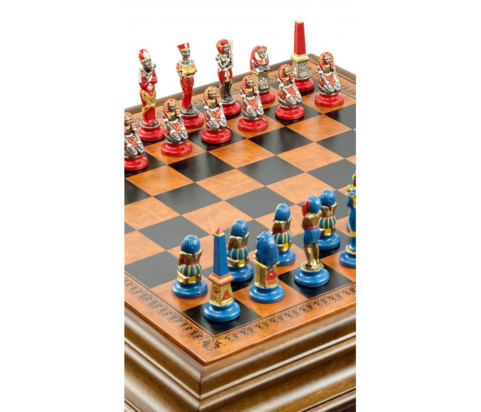 Элитный шахматный стол-ломберный "Egyptian Medium Set" 55 x 55 см с монументальными металлическими фигурами 9,5 см. Italfama (19-54+TAV217)
