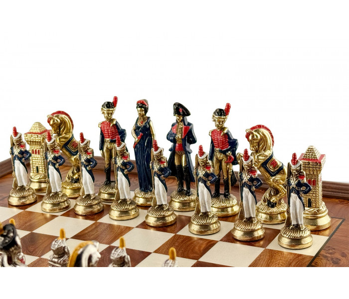 Элитный шахматный набор "Napoleone" 53 x 53 см тематические металлические фигуры и деревянная столовая доска. Italfama (19-57+434R)