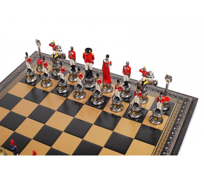 Элитный игровой набор 3-в-1 (шахматы, шашки, нарды) "Napoleone" 35 x 35 см тематические металлические фигуры, черно-золотая кожаная доска, шашки и нарды. Italfama(19-92+219GN)