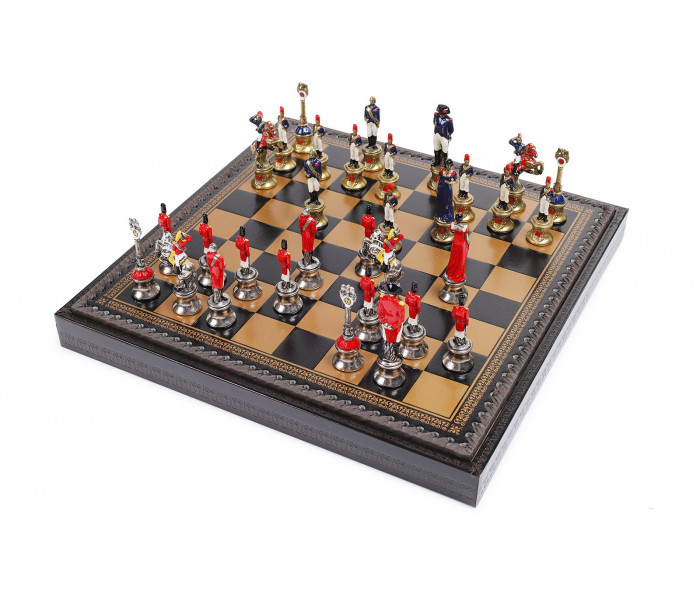 Элитный игровой набор 3-в-1 (шахматы, шашки, нарды) "Napoleone" 35 x 35 см тематические металлические фигуры, черно-золотая кожаная доска, шашки и нарды. Italfama(19-92+219GN)