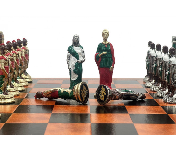 Елітний шаховий набір "Napoleone" 33 x 33 см тематичні металеві фігури та шкіряна дошка. Italfama (19-93+215)