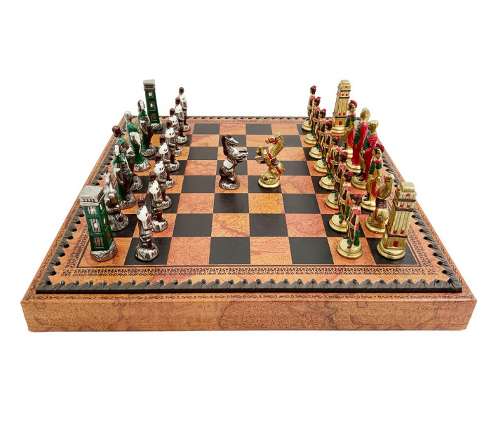 Элитный игровой набор 3-в-1 (шахматы, шашки, нарды) "Napoleone" 35 x 35 см тематические металлические фигуры, коричнево-черная кожаная доска, шашки и нарды. Italfama (19-93+219MAP)