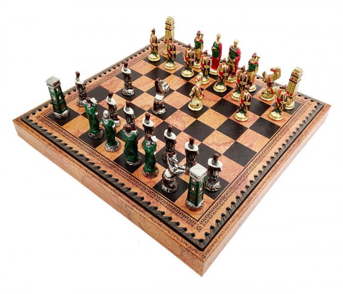 Элитный игровой набор 3-в-1 (шахматы, шашки, нарды) "Napoleone" 35 x 35 см тематические металлические фигуры, коричнево-черная кожаная доска, шашки и нарды. Italfama (19-93+219MAP)