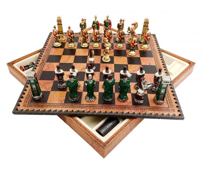 Элитный игровой набор 3-в-1 (шахматы, шашки, нарды) "Napoleone" 35 x 35 см тематические металлические фигуры, коричнево-черная кожаная доска, шашки и нарды. Italfama (19-93+219MAP)