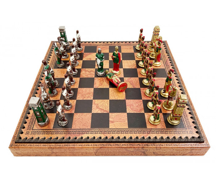 Элитный игровой набор 3-в-1 (шахматы, шашки, нарды) "Napoleone" 35 x 35 см тематические металлические фигуры, коричнево-черная кожаная доска, шашки и нарды. Italfama (19-93+219MAP)