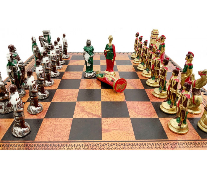 Элитный игровой набор 3-в-1 (шахматы, шашки, нарды) "Napoleone" 35 x 35 см тематические металлические фигуры, коричнево-черная кожаная доска, шашки и нарды. Italfama (19-93+219MAP)