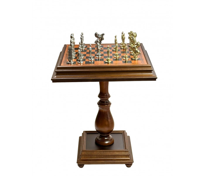 Элитный игровой стол ломберный 2-в-1 (шахматы и шашки) "Caesar Set" 55 x 55 см монументальные металлические фигуры, деревянные шашки и стол из массива липы. Italfama (20M+TAV217+312)