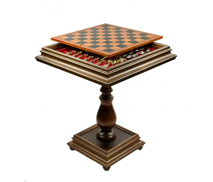 Элитный игровой стол ломберный 2-в-1 (шахматы и шашки) "Caesar Set" 55 x 55 см монументальные металлические фигуры, деревянные шашки и стол из массива липы. Italfama (20M+TAV217+312)