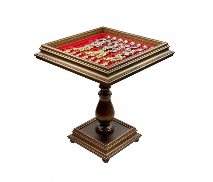 Элитный игровой стол ломберный 2-в-1 (шахматы и шашки) "Caesar Set" 55 x 55 см монументальные металлические фигуры, деревянные шашки и стол из массива липы. Italfama (20M+TAV217+312)