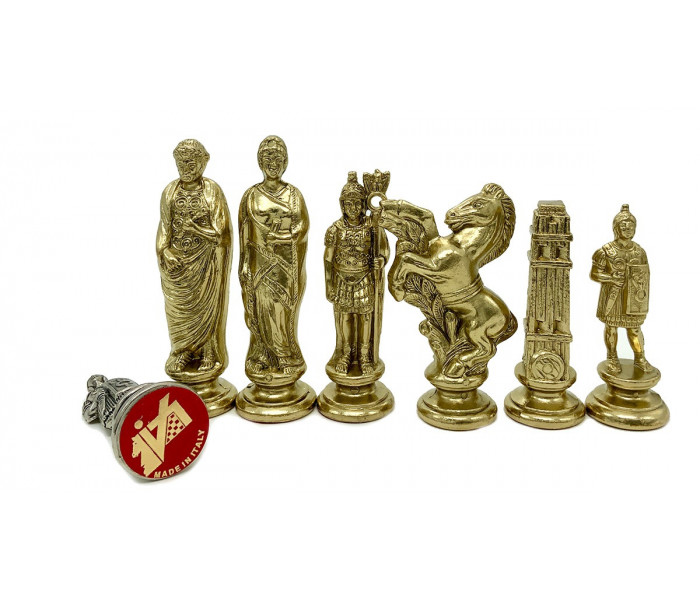 Элитный игровой стол ломберный 2-в-1 (шахматы и шашки) "Caesar Set" 55 x 55 см монументальные металлические фигуры, деревянные шашки и стол из массива липы. Italfama (20M+TAV217+312)