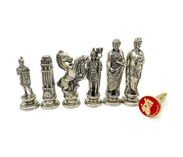 Элитный игровой стол ломберный 2-в-1 (шахматы и шашки) "Caesar Set" 55 x 55 см монументальные металлические фигуры, деревянные шашки и стол из массива липы. Italfama (20M+TAV217+312)