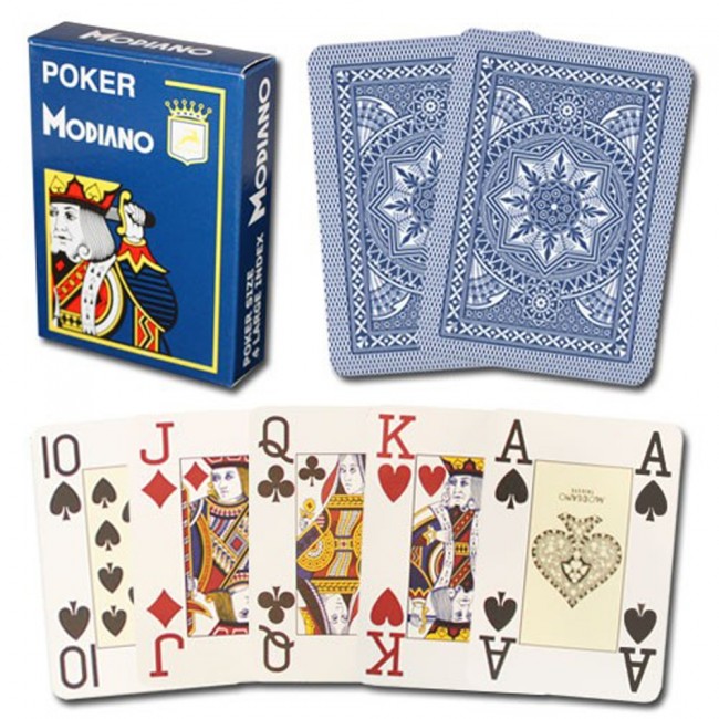 Фото Пластиковые карты для покера Modiano Cristallo 4 Jumbo Index Blue