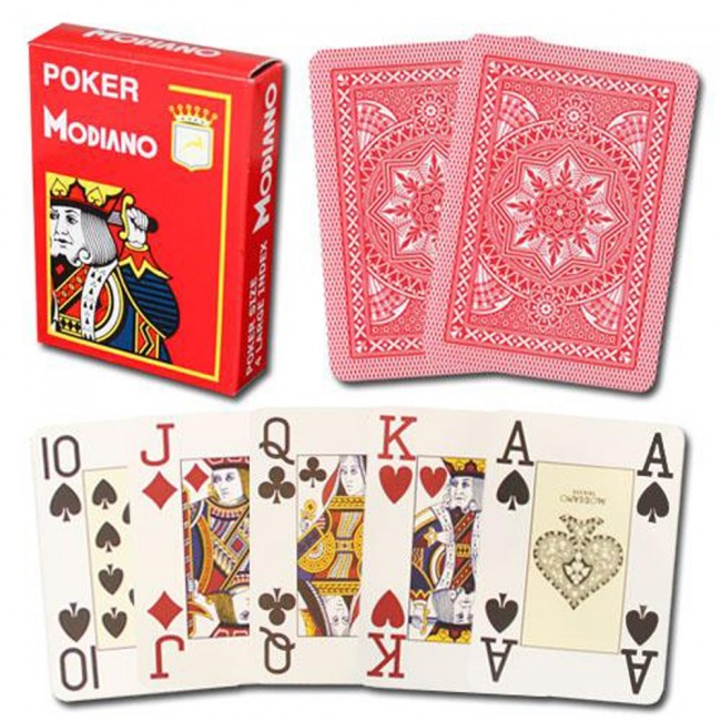 Фото Пластиковые карты для покера Modiano Cristallo 4 Jumbo Index Red