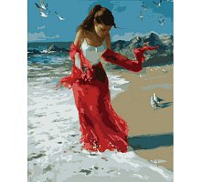 Фото Червоний шарф, Серія Люди, малювання за номерами, 40 х 50 см, Ідейка, Прогулянка пляжем (KH1059)