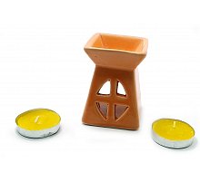 Фото Аромалампа керамическая ,подарочный набор оранжевая (12х8,5х7см) | (32391B)