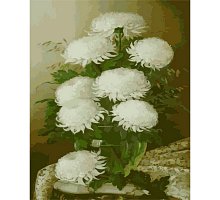Фото Білі квіти у скляній вазі, серія Букет, малювання за номерами, 40 х 50 см, Ідейка, MG1066