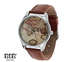 Фото Годинник наручний з малюнком "Карта" коричневий, ZIZ-1404303