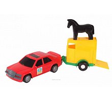 Фото Іграшкова машинка, авто-мерс червоний з причепом та конячкою, Wader, червоний з конем, 39003-2