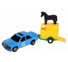 Фото Іграшкова машинка, авто-мерс синій з причепом та конячкою, Wader, синій з конем, 39003-1