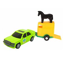 Фото Іграшкова машинка, авто-мерс зелений з причепом та конячкою, Wader, 39003-4